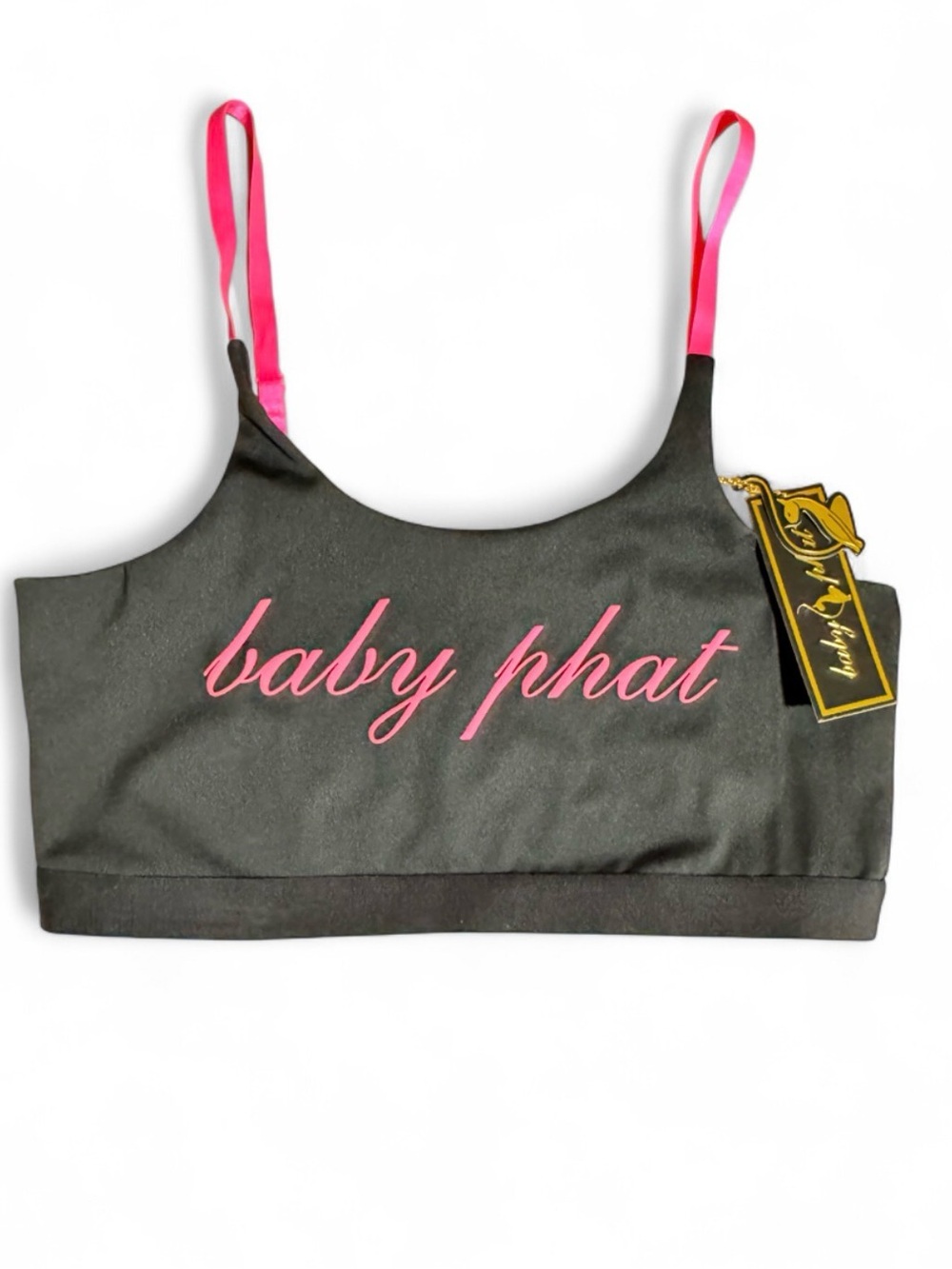 NWT Baby Phat Logo Sports Bra Black Pink Adjustable Straps Size Large - Picture 1 of 3